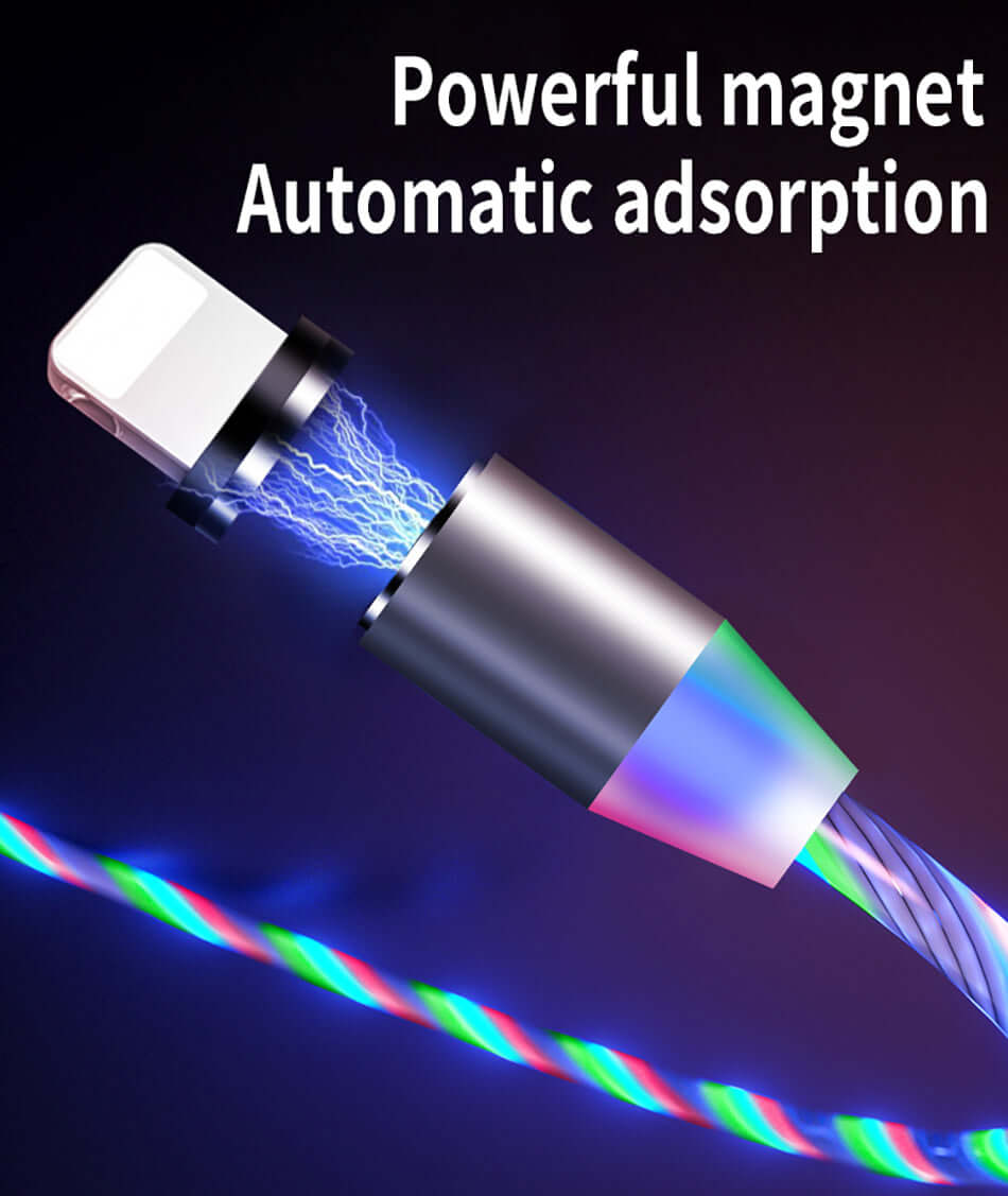 Compatible with Apple, Flowing Ligh Magnetic Streamer Data Line Cable for Iphone Android Typec